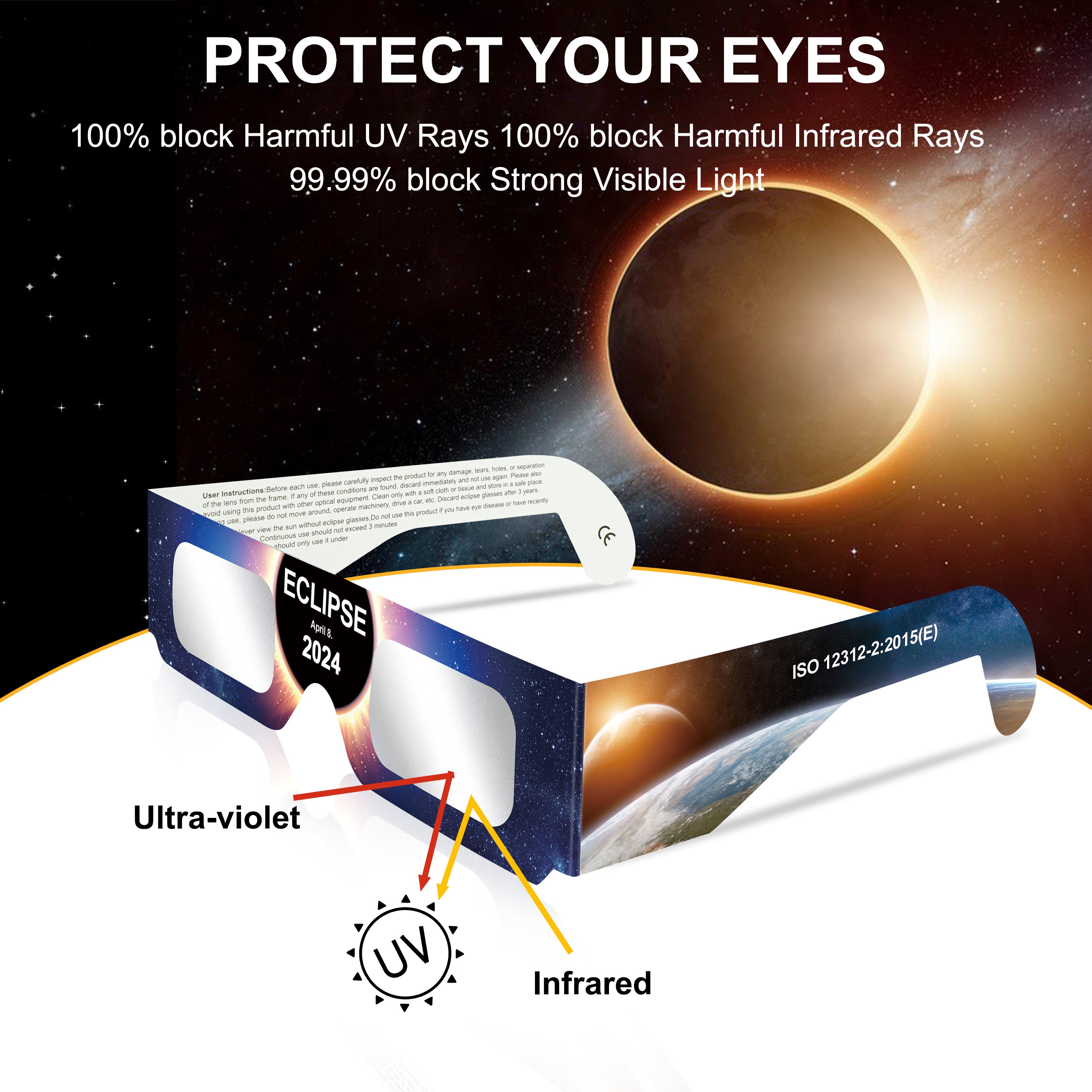 Solar Eclipse Glasses 2024, CE and ISO Certified Solar Eclipse(10+2) Pack, Eclipse Glasses for Direct Sun Viewing